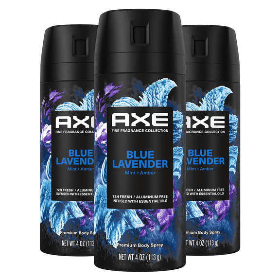 Axe Fine Fragrance Deodorant Spray for Men Blue Lavender Aluminum-Free, 4 oz 3 Count