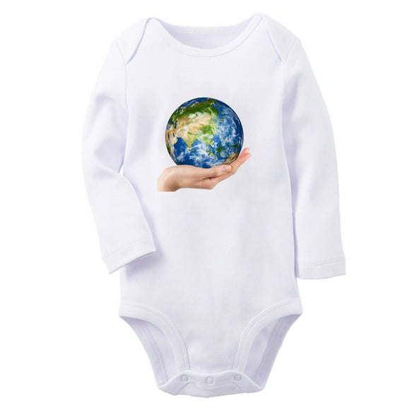 Babies Nature Pattern Earth Rompers, Newborn Baby Unisex Bodysuits, Infant Jumpsuits, Toddler 0-12 Months Kids Long Sleeves Oufits (White, 6-12 Months)