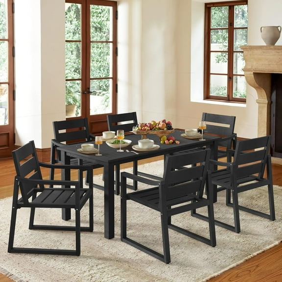 [Only 1 Table,Chairs not Included] Dycanpo 6-Person Outdoor Dining Table, Weather-Resistant Rectangle Patio Table, 60x32x30in, Black