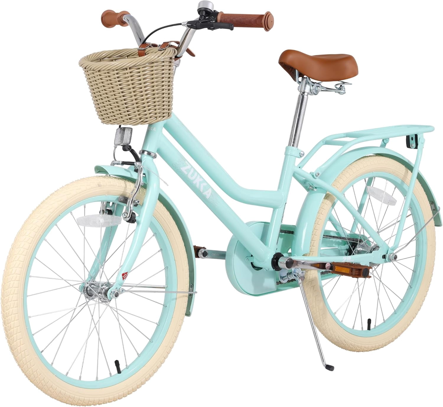 Ambifirner 20” City Bike with Basket -85% assembled, Low-Step Frame & V-Brakes, 85% Pre-Assembled for Outdoor Fun (Mint Green)​​