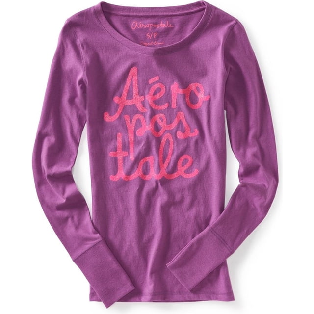 Aeropostale - Camiseta gráfica con purpurina para mujer, color morado, talla mediana