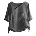 thumbnail image 2 of ALLLIST Cute Summer Tops for Women Scoop Neck Short Sleeve Gray Graphic Button Casual T-Shirts Casual Blouses for Women, 2 of 4