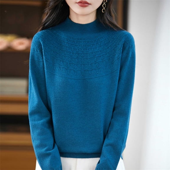 Boho Tops for Women Fall Knit Sweater Mock Neck Lightweight Long Sleeve Layering Undershirts