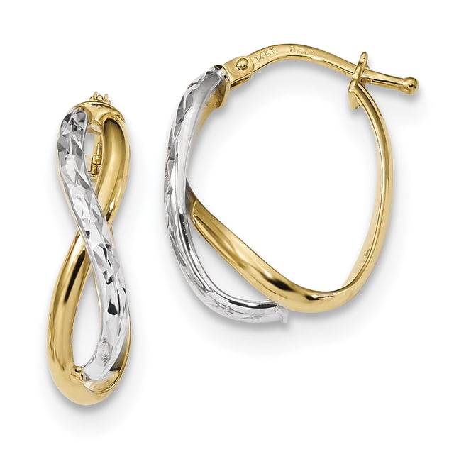 14k Two Tone Gold Diamond Cut Hoop Earrings Oval