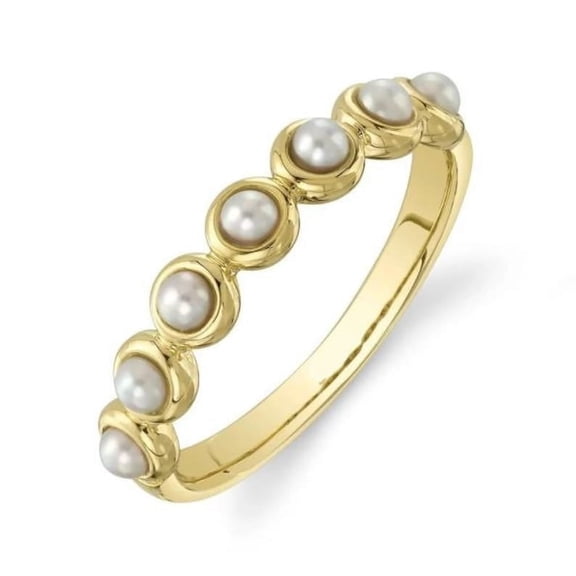 925 Dainty Pearl Wedding Ring Gold Ring Dainty Ring Dainty Pearl Ring Pearl Band Ring Half Eternity Band birthstone ring Gift for mom