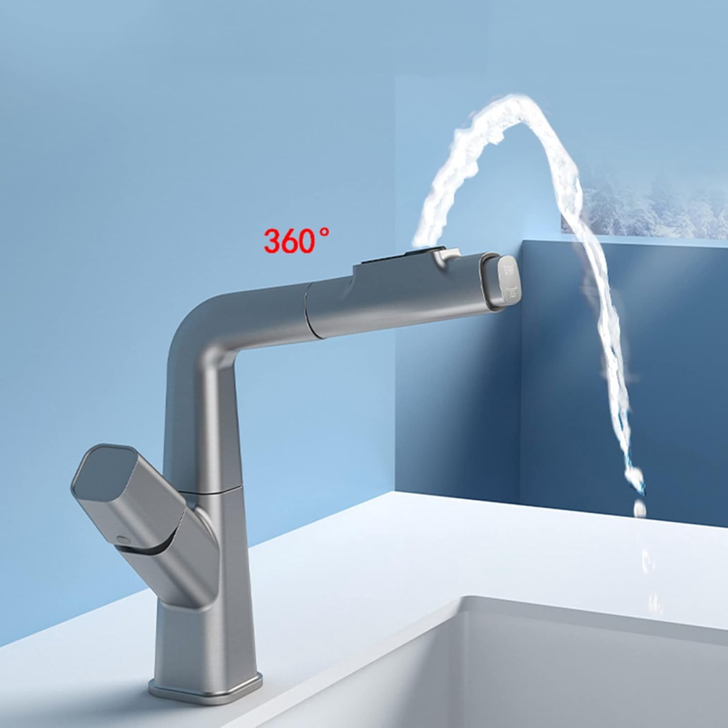 Bathroom Faucet with Pull Out Sprayer, 360° Rotation 2 Modes Faucets for Bathroom, Single Hole Faucet for Bathroom Sink Brass, Bathroom Faucet Single Handle,Black