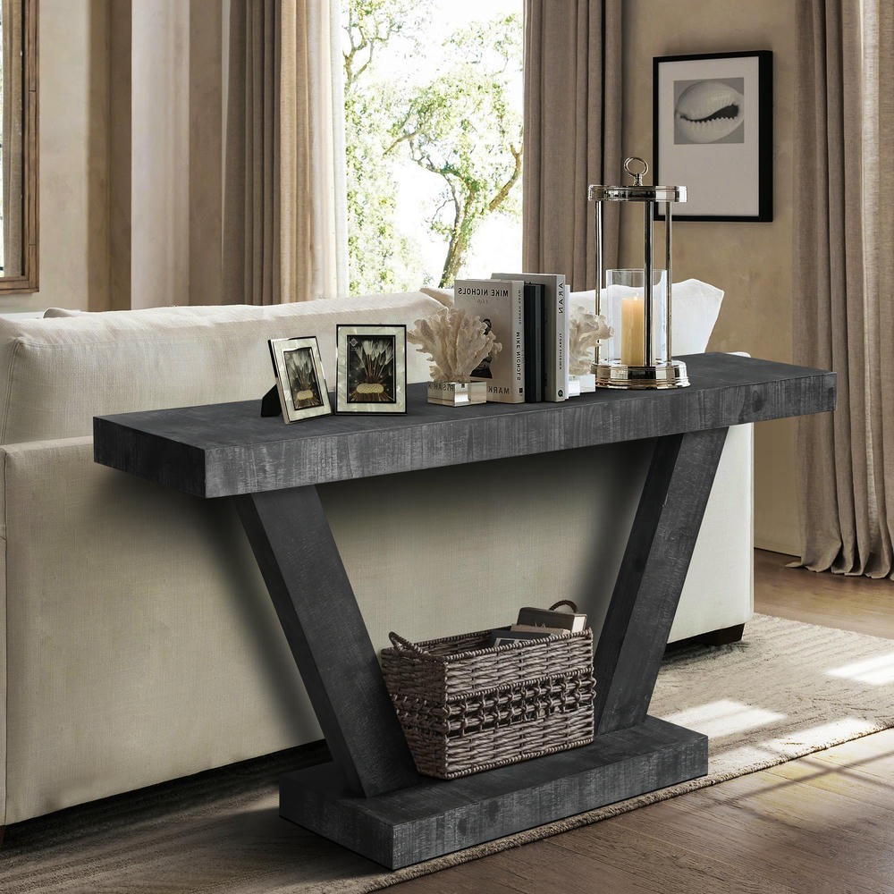 Barara King Console Table, Entryway Table, Console Sofa Table, Display Shelf,60" Entryway Bench with 2-Tier Solid Wood Veneer Storage Cabinet, Antique Black