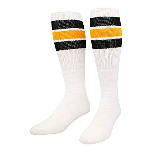 TCK Retro 3 Stripe Tube Socks (Black/Gold, Large)