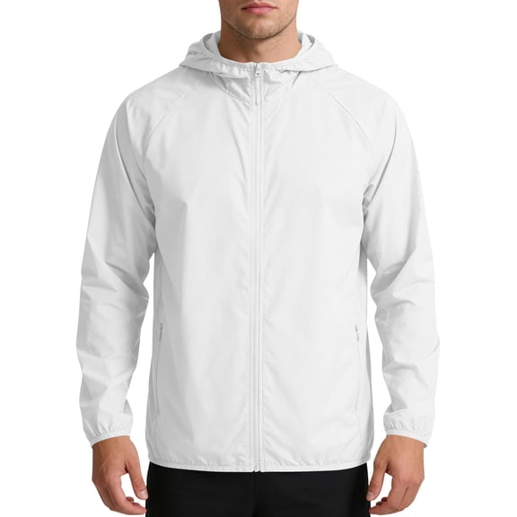 JOANKDMI Lightweight Windbreaker Zip Up Athletic Jacket for Men Long Sleeve Breathable Running Windproof Hoodie Water Repellent Outerwear for Golf Hiking Workout, M-4XL