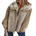 thumbnail image 1 of Womens Corduroy Shacket Jacket Long Sleeve Button Down Color Block Hooded Coat with Pockets, 1 of 7
