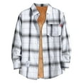 thumbnail image 4 of Huankd Men's Sherpa Lined Flannel Shirt Jacket Plaid Button Up Jacket Coat with Pocket White L, 4 of 6
