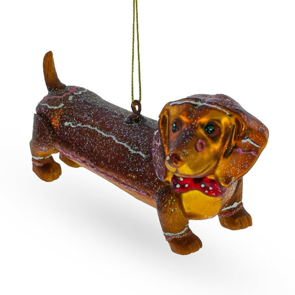 Dachshund with Bow Tie Glass Christmas Ornament