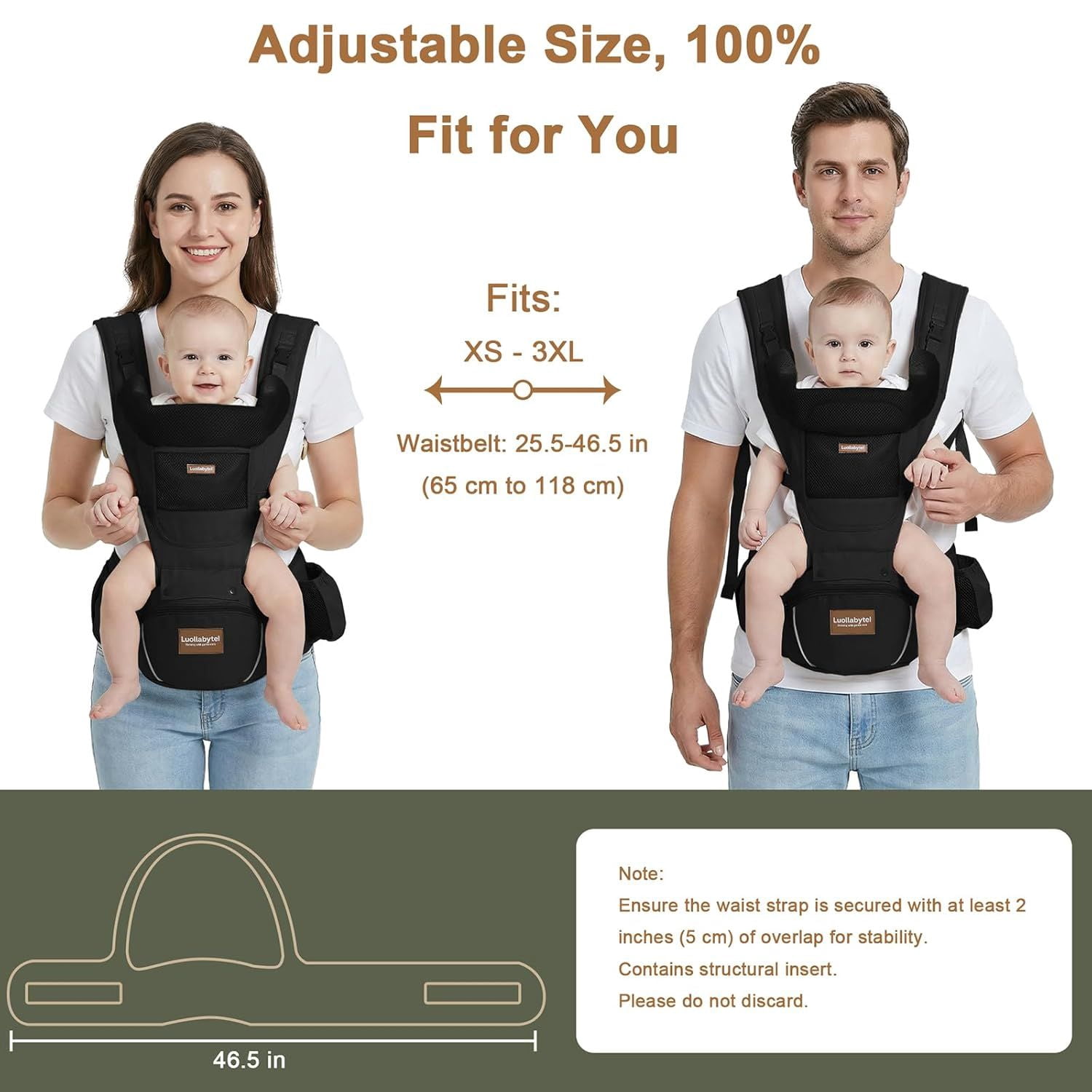 Baby Carrier with Hip Seat, 6-in-1 Baby Carrier Newborn to Toddler, Forward-Facing Carry for Active Babies, Adjustable Detachable Infant Carrier, Hands-Free Baby Holder