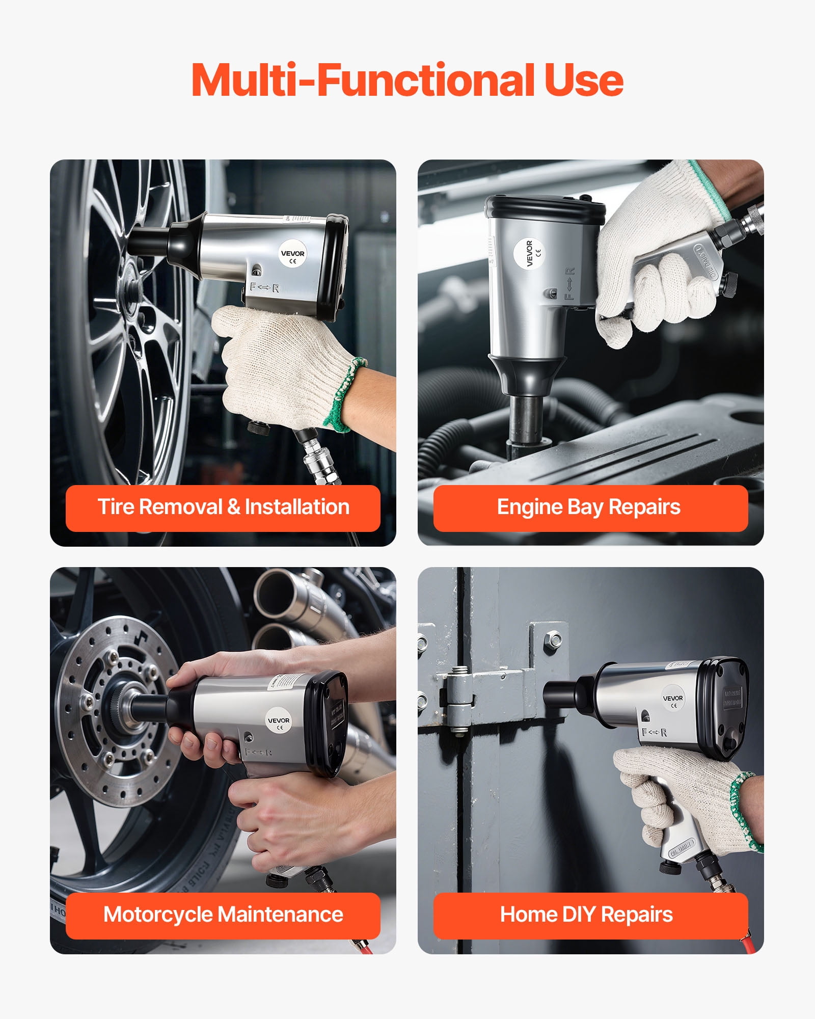 VEVOR 50 Pieces Pro Air Tool and Accessories Kit - 1/2" Air Impact Wrench, 3/8" Ratchet Wrench, 4500BPM Hammer, Blow Gun & Full Accessories for Auto Repairs, Home DIY Projects - with Storage Case