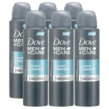 Dove Men + Care Clean Comfort Spray Deodorant & Anti-Perspirant 150ML / 5.07 Oz,(6 Pack)