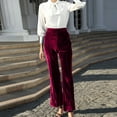 thumbnail image 2 of Velvet High Waist Flared Leg Solid Color Dressy Pants for Women Casual Trousers Ankle Length S-2XL, 2 of 5