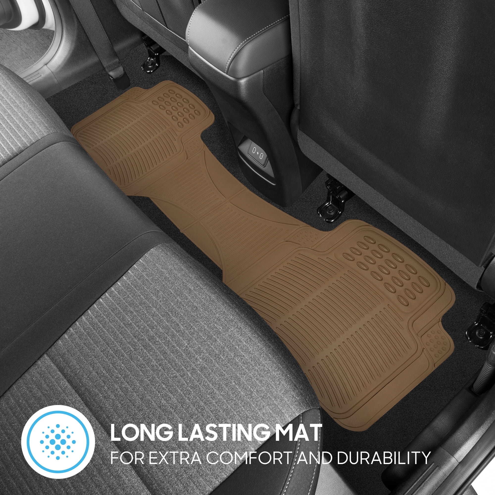 BDK Universal Fit 3-Piece Heavy Duty Rubber Floor Mat Set - (Beige)