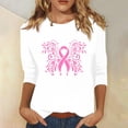 thumbnail image 2 of IROINNID Discount Breast Cancer Pullover for Women Breast Cancer Awareness Loose Printed Loose T-shirt 3/4 Sleeves Blouse Round Neck Tops,White, 2 of 5
