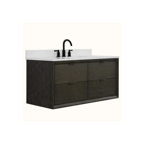 Legion Furniture 48" VANITY BROWN OAK FINISH WITH 1" THICK WHITE ARTIFICIAL STONE