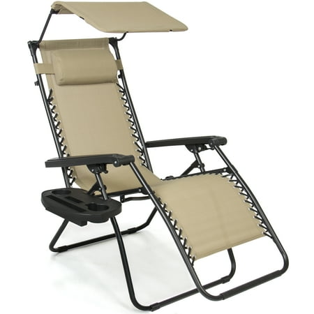 Zero Chaise Lounge Best Choice Products Folding Zero Gravity Recliner Lounge Chair W/ Canopy Shade And Cup Holder Tray - Beige ()