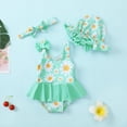 thumbnail image 2 of KIMI BEAR Infant Baby Girls One-piece Swimsuits 12-18 Months Summer Beach Wear Sleeveless Bowknot Bathing Suit Ruffle Daisy Print Swim Clothing with Hat and Headband 3pcs Green, 2 of 8