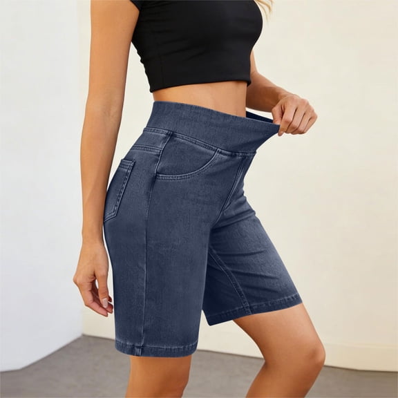 Aimik Women's Relaxed Denim Shorts with Classic Five-Pockets Styling Rolled Hem and Comfortable Mid Waist Casual Wear Shorts