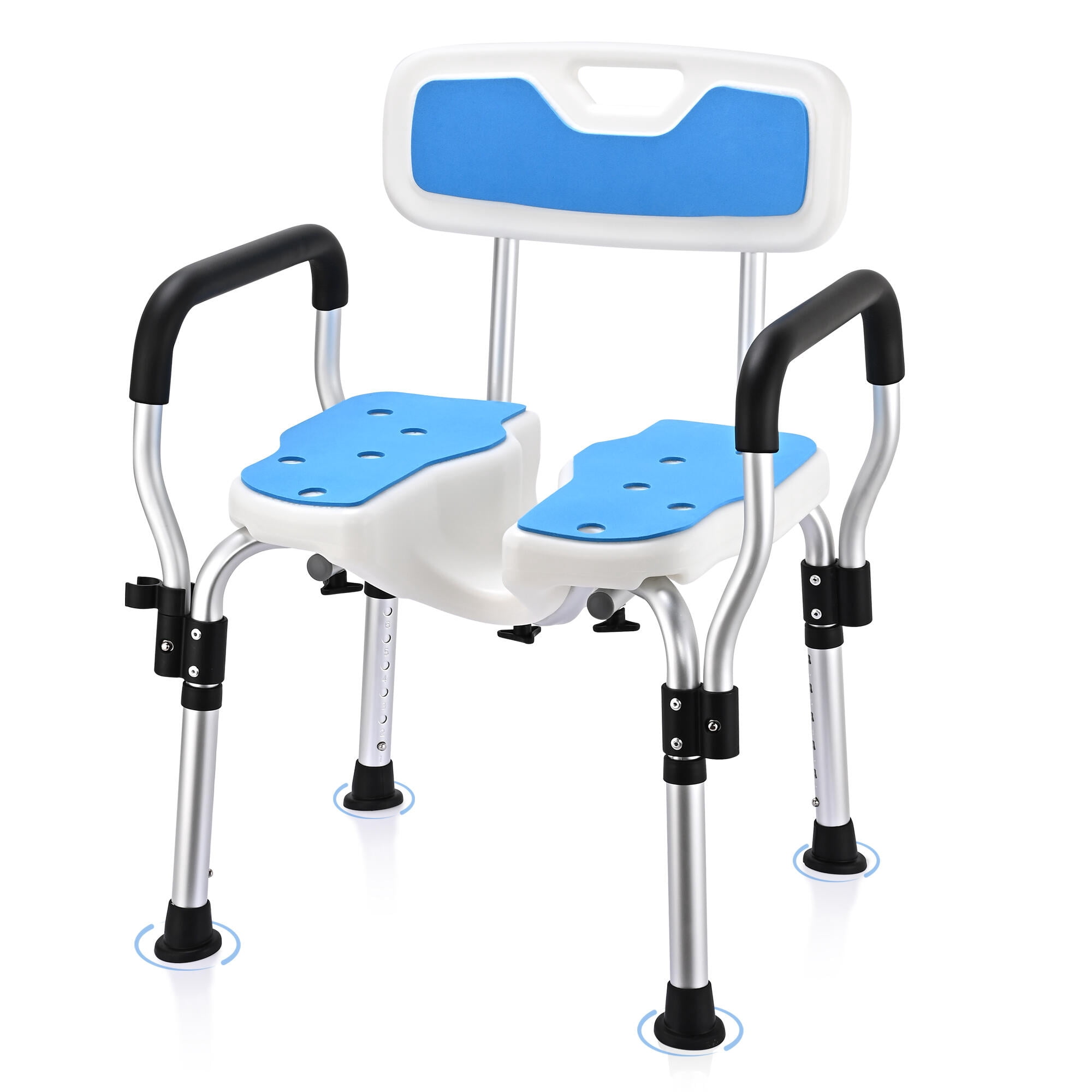 U-Shaped Shower Chairs Stool with Arms and Back, 6-Level Adjustable