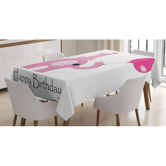 Ambesonne Birthday Tablecloth Rectangular Table Cover, Girls Party, 52"x70", Pale Pink White