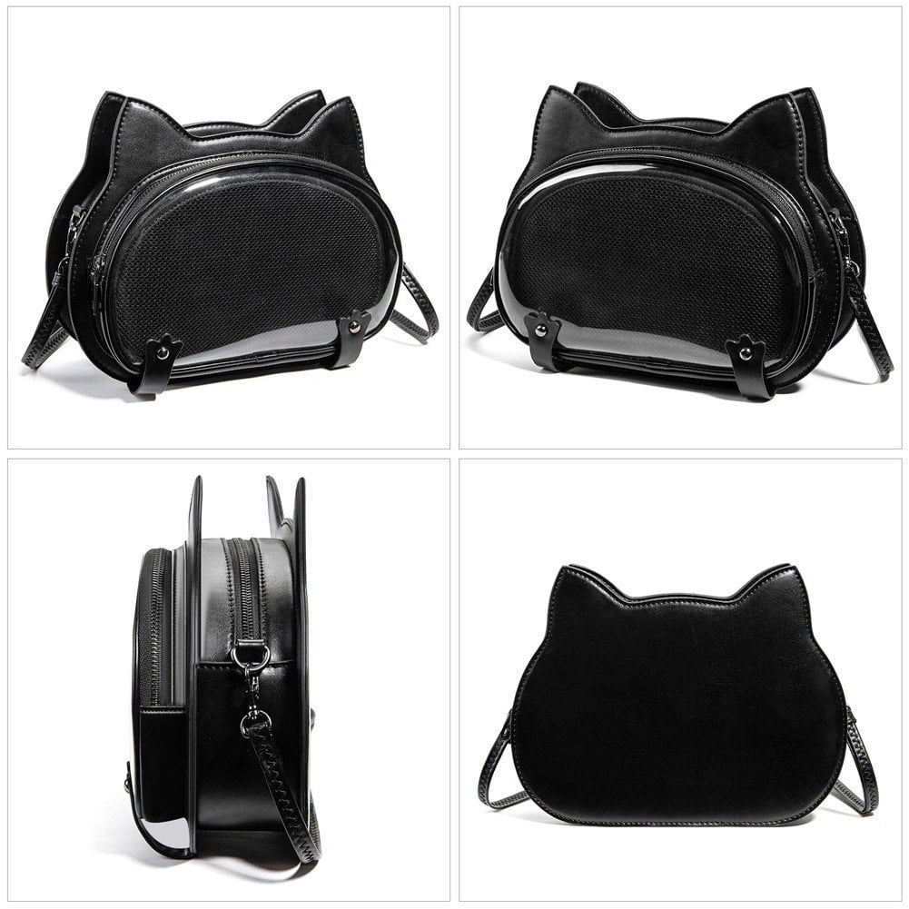 Hzzsbu Fashion Cat Ear Design Crossbody Bag Ita Messenger Bag Cute Transparent Shoulder Bag Sweet Cool Ita Bag for Women