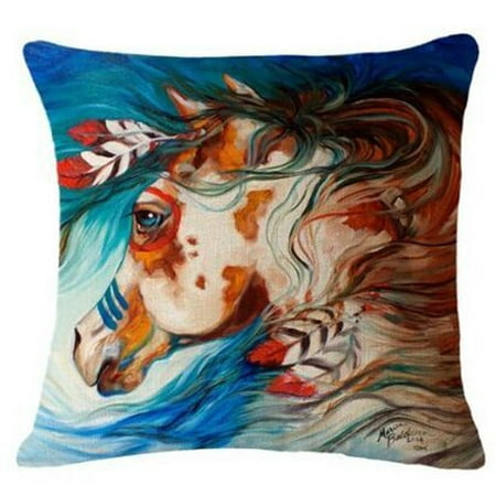 Cotton Linen Square Decorative Throw Pillow Case Cushion Cover HOT India Horses Design Printed 18 