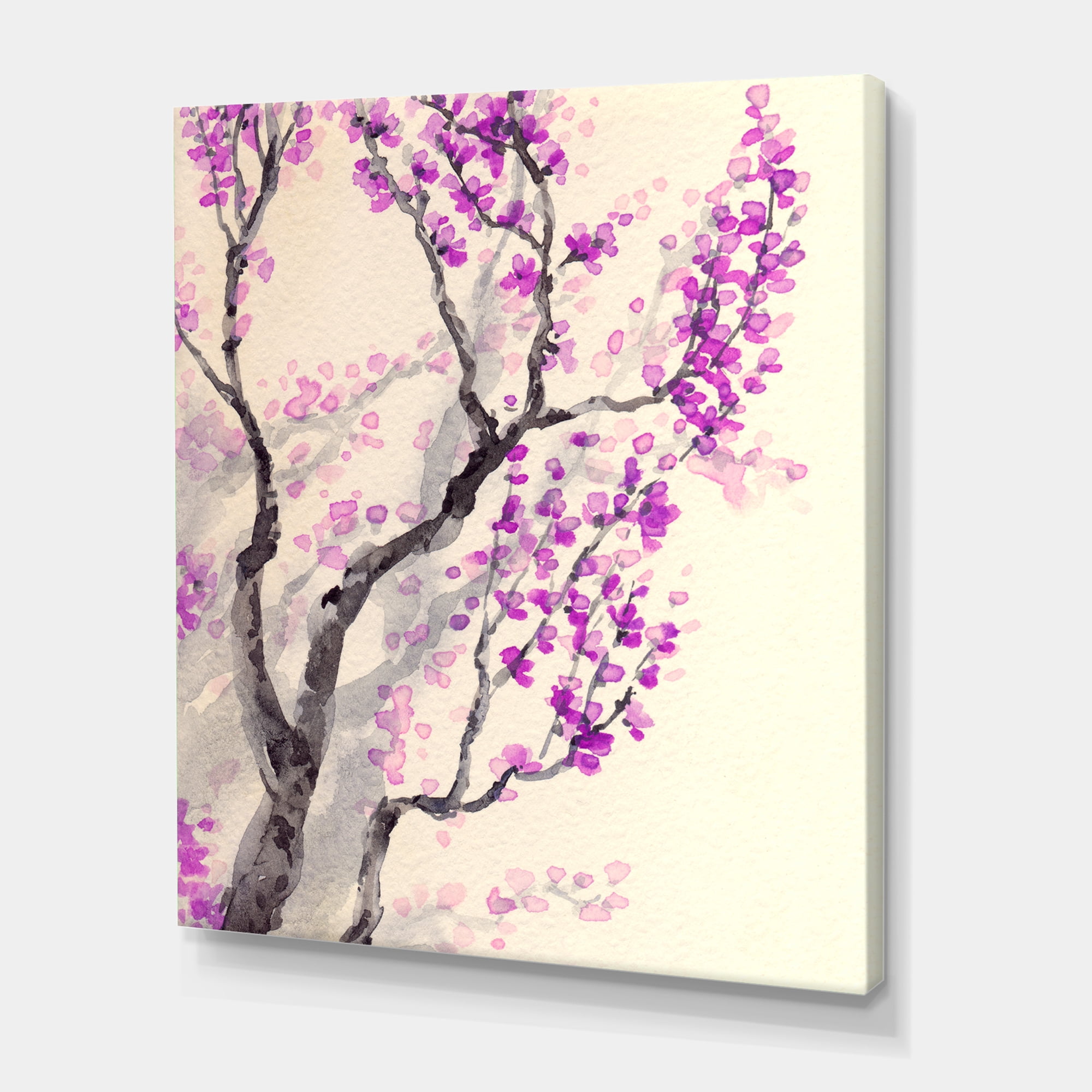 Designart ' Abstract Spring Purple Flowers On Tree Branches ' Traditional Canvas Wall Art Print