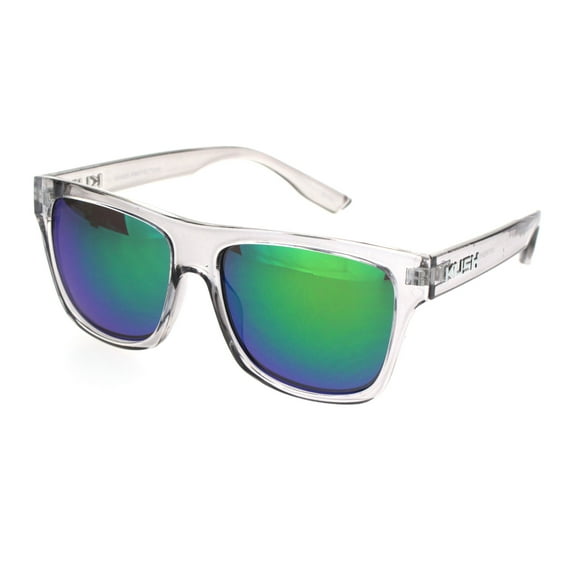 Mens Flat Top Horn Rim Kush Color Mirror Rectangular Sport Sunglasses Clear Green Mirror