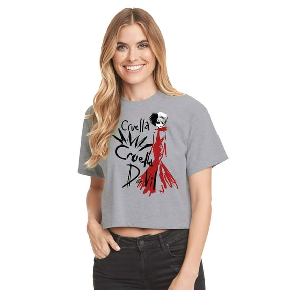 Cruella Cruella De Vil - Juniors Cropped Cotton Blend T-Shirt
