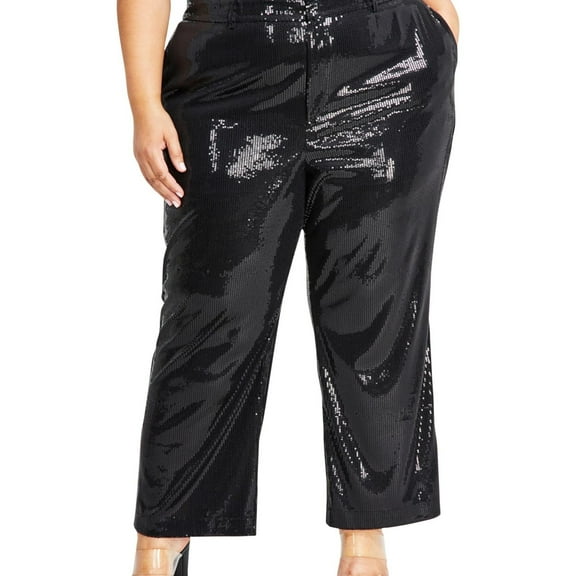 Nina Parker Womens Sequined Casual Trouser Pants, Black, Plus Size, 16W