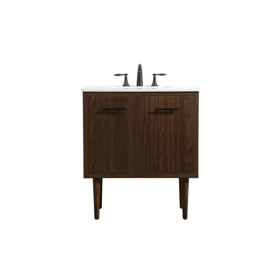 Elegant Decor Cyrus 30" Aluminum MDF Single Bathroom Vanity in Walnut