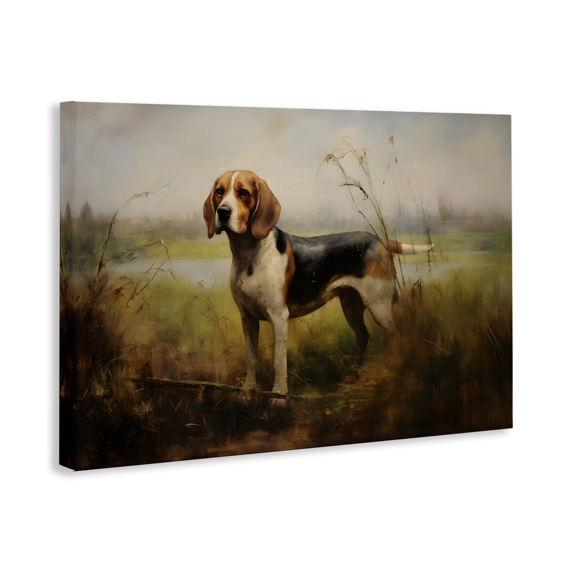 Stupell Industries Beagle Dog Rural Field Landscape Painting Gallery Wrapped Canvas Art Print Wall Art, 36 x 24