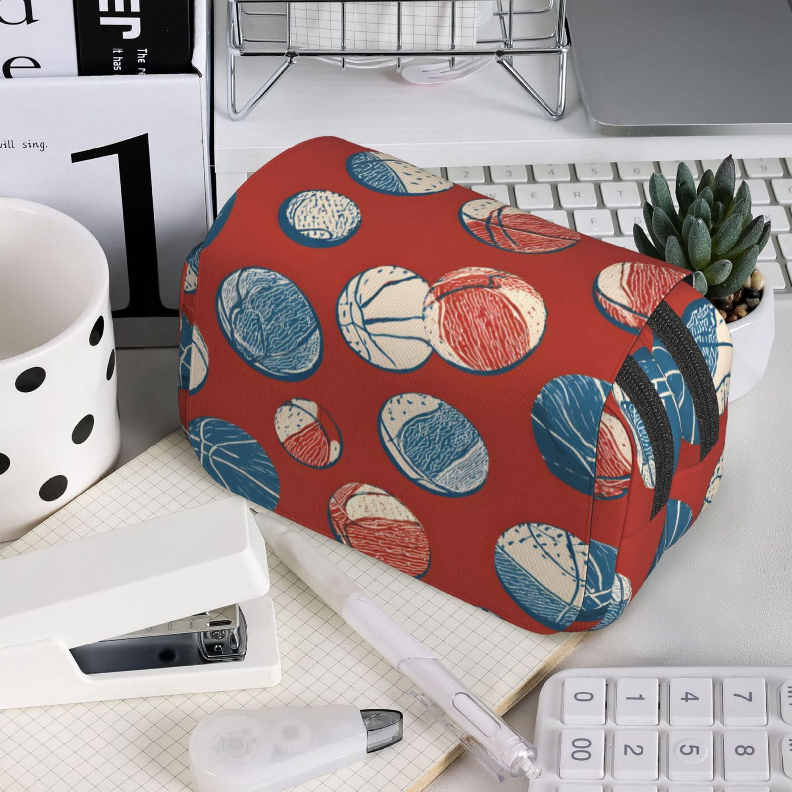 Large-Capacity Flip-Top Double-Layer Pencil Case, Multi-Functional Pocket Pen Case, Durable Stationery Organizer Basketball Theme Seamless Pattern