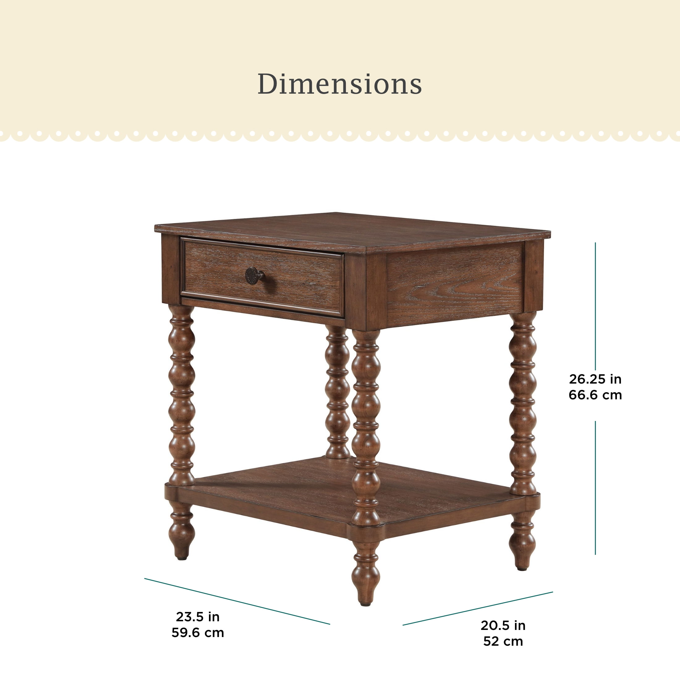 Pioneer Woman Harper Spindle Nightstand with USB Charging Ports, Homestead Brown