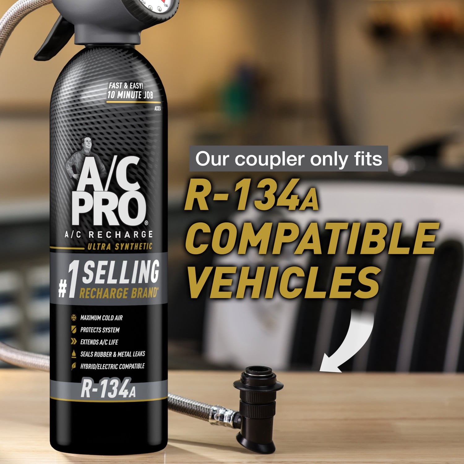 AC Pro r-134a 16oz Kit with Hose Gauge