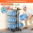 thumbnail image 6 of 5 Gallon Water Jug Holder ,3 Tier Foldable Heavy Duty Water Jug Stand Water Bottle Holder Organizer With Lockable Casters Water Dispenser Stand Rack With Removable Wood Top Shelf for 6 Bottles, Black, 6 of 12