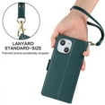 thumbnail image 4 of Wallet Case for iPhone 13 with [RFID Blocking] Card Holder Kickstand with Lanyard,Magnetic Clasp PU Flip Leather Shockproof Full-body Phone Case for iPhone 13,Green, 4 of 6