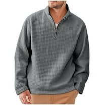 JIA JIA SHUANG Quarter Zip Golf Pullover Men Long Sleeve Mock Neck Sweatshirt Solid Color Plaid Textured Top Fall Winter Warm Sweatshirts