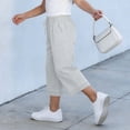 thumbnail image 5 of Jewelreauty Girls' Jean Capris Drawstring Elastic High Waist Denim Capri Pants Wide Leg Jeans 4-15 Years (8-9 Years, White), 5 of 7