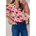 thumbnail image 3 of Women's Pink Floral Frilled V-Neck Blouse – Casual Puff Sleeve Top for Summer Outings, XL, 3 of 11