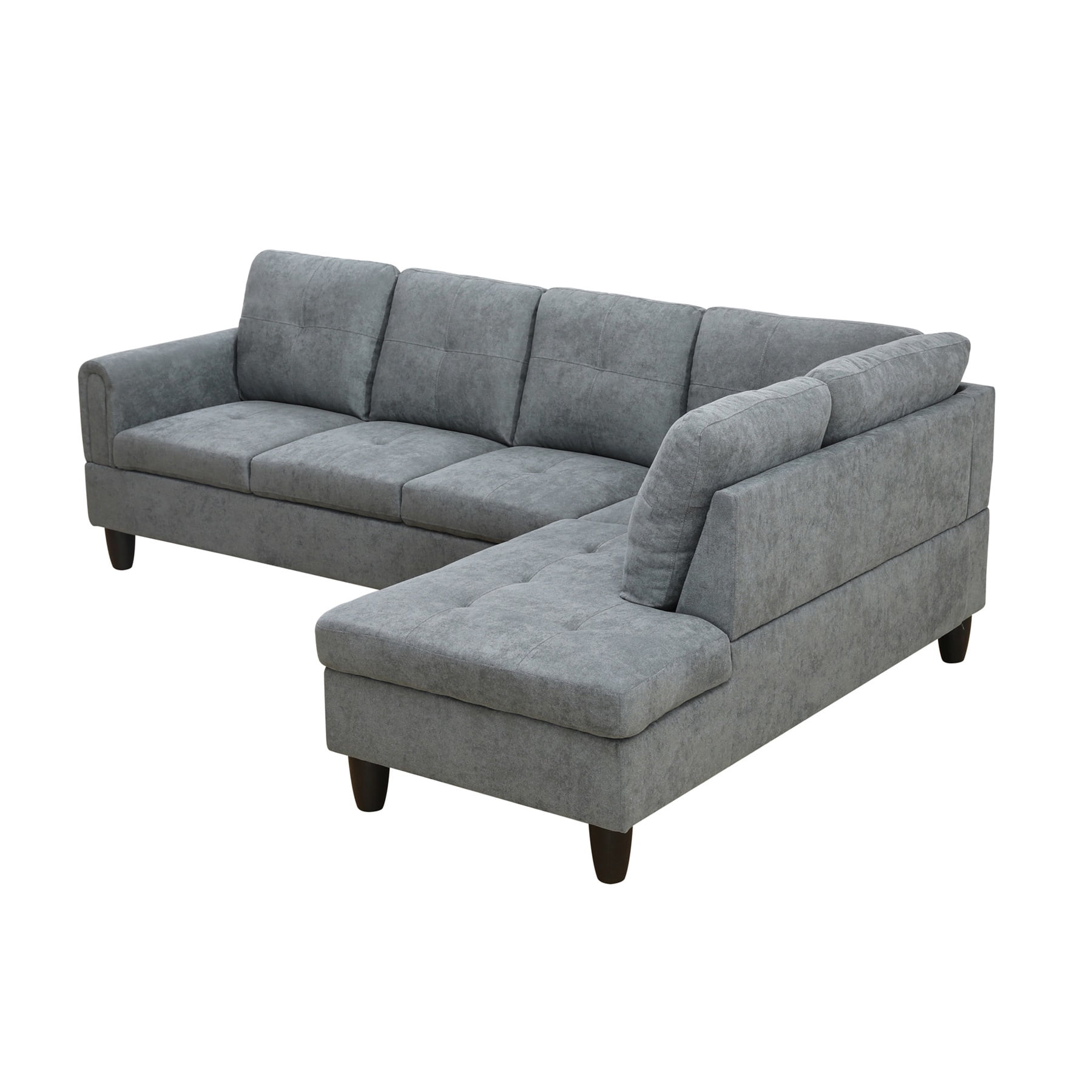 Hommoo Flannel L Shaped Sectional Couch and Sofa Set, Modern Living Room Furniture Set, Right Side, Dark Gray