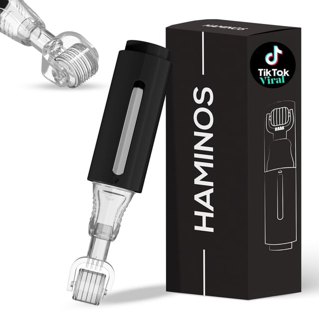Derma Roller HAMINOS de 0,25 mm con depósito de sérum para cabello, piel y barba