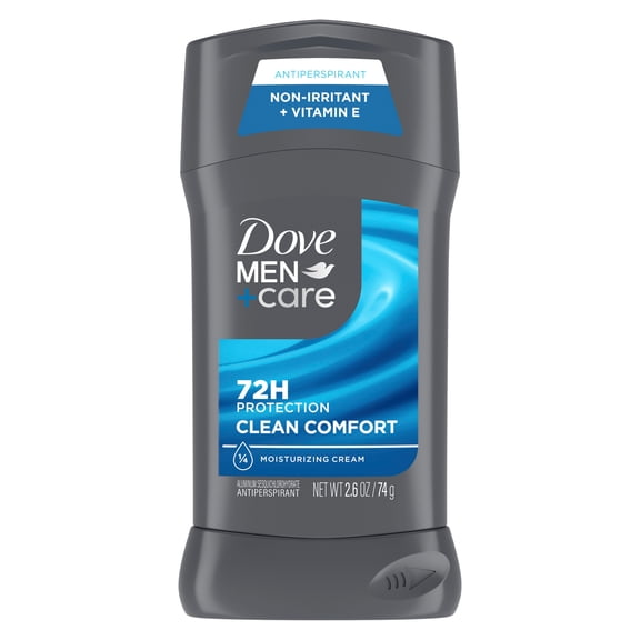 Dove Men Care Antiperspirant Deodorant Stick 72-Hour Sweat & Odor Protection Clean Comfort Antiperspirant For Men With 1/4 Moisturizing Cream , 2.6 oz