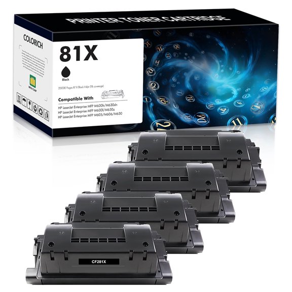 Colorich 4-Pack Compatible 25000 Pages High Yield Toner Cartridge for HP 81X CF281X 81A CF281A Enterprise MFP M606n M630 M630h M605 M605n M606 M606n M630 M630z M632 Black Printer ink