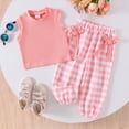 thumbnail image 2 of Sgkm Girl Baby Clothes Print Cotton Top with Plaid Pants Toddler Girls Summer Two Piece Outfit Clothing Set Pink 18-24 Months, 2 of 9