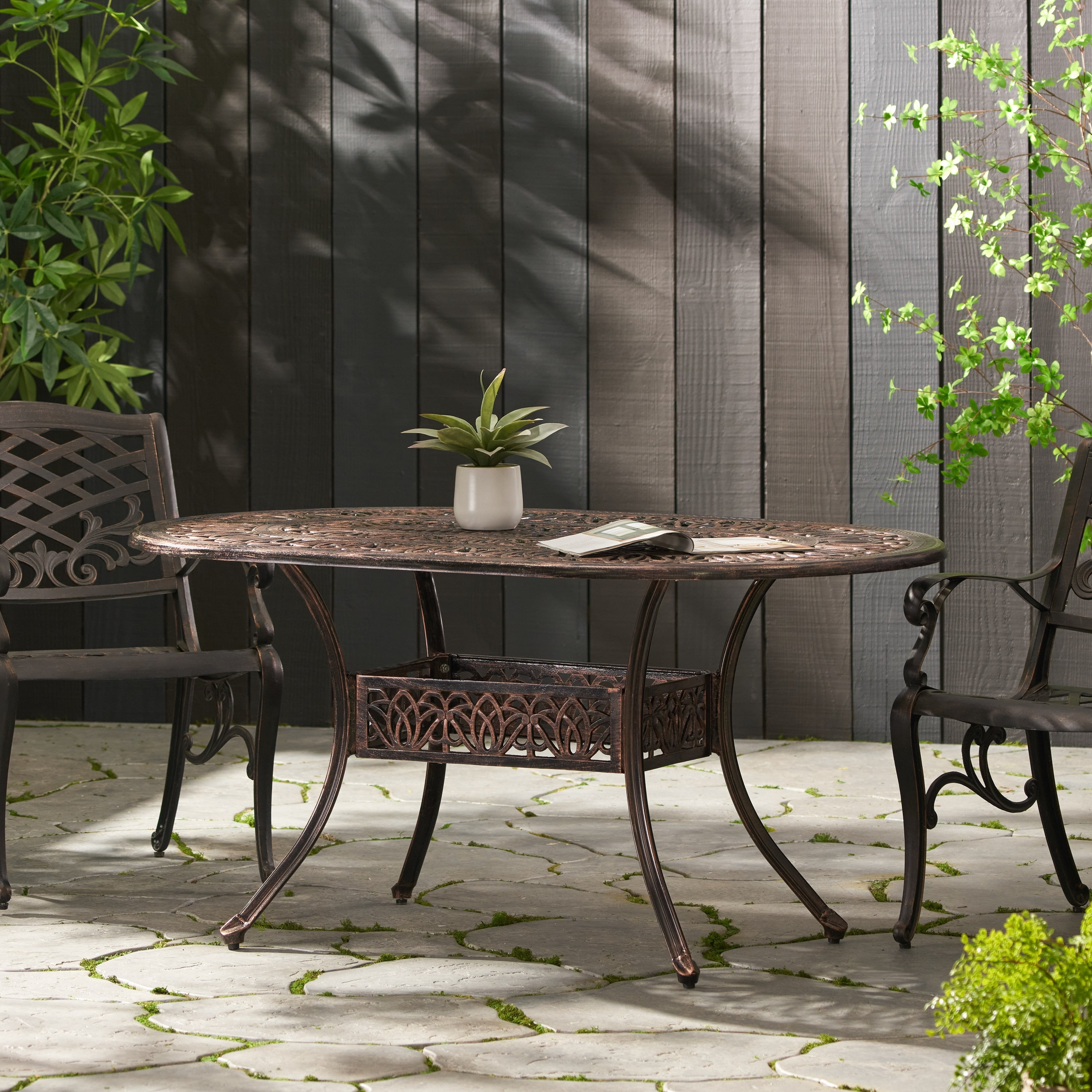 Noble House Pittman Outdoor Cast Aluminum Round Dining Table Hammered Bronze Walmart